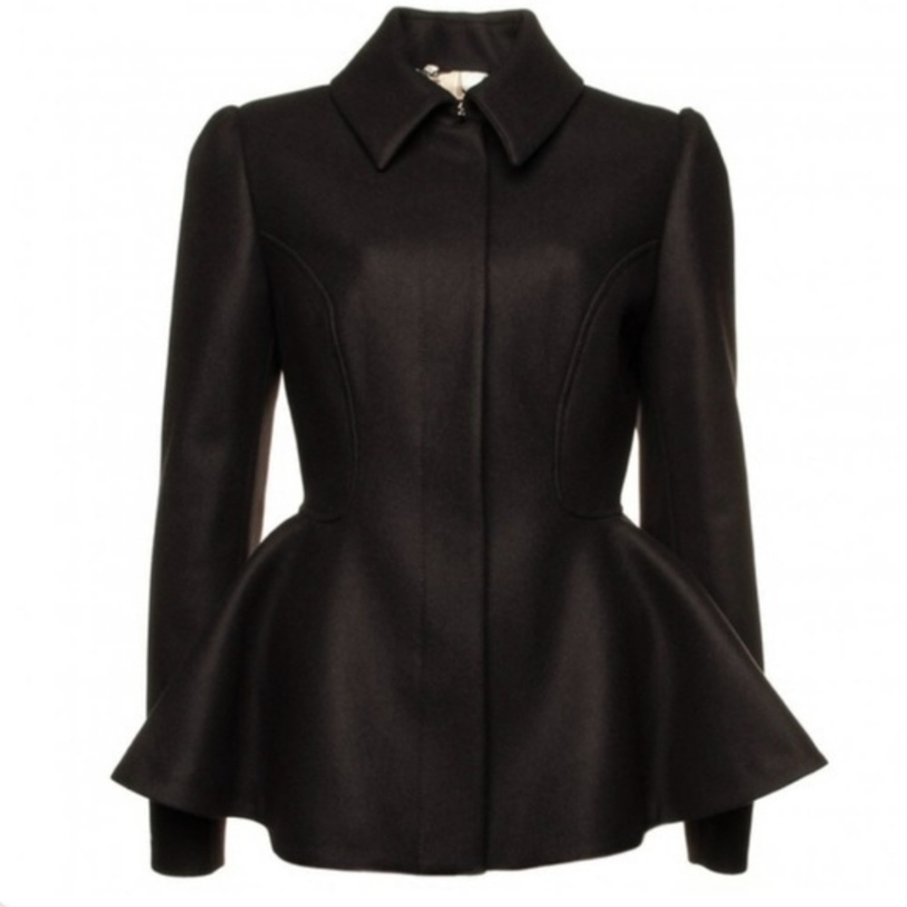 RARE Ted Baker Black Wool Cashmere Blend Peplum Sollel Coat